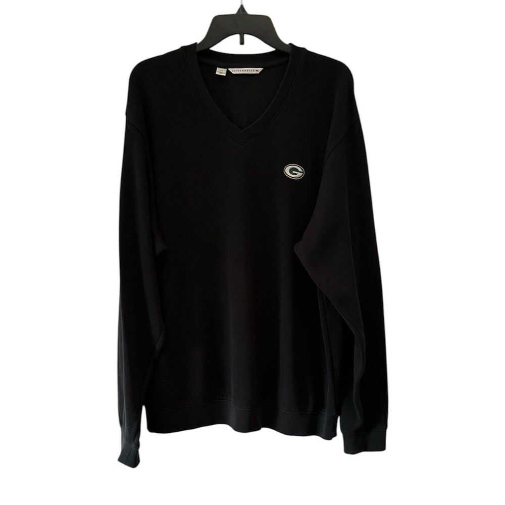 Cutter & Buck Green Bay Packers Sweater V Neck Black Large 100% Supima Cotton